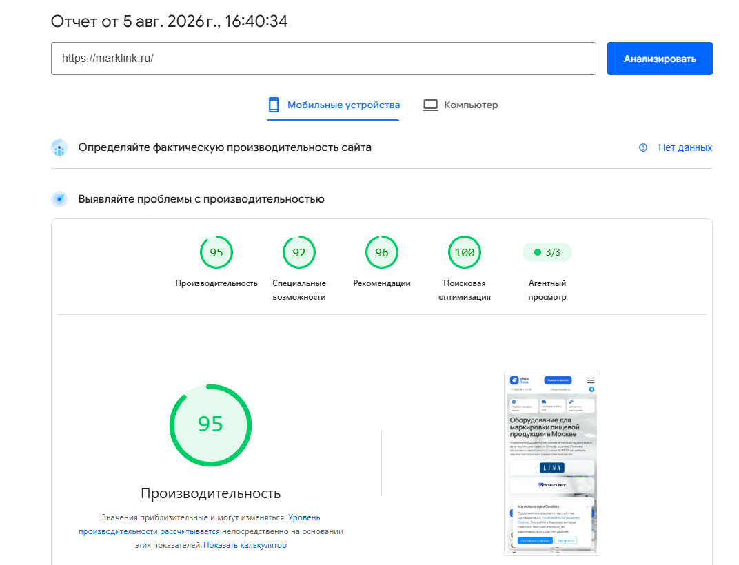 Техническая проверка marklink.ru
