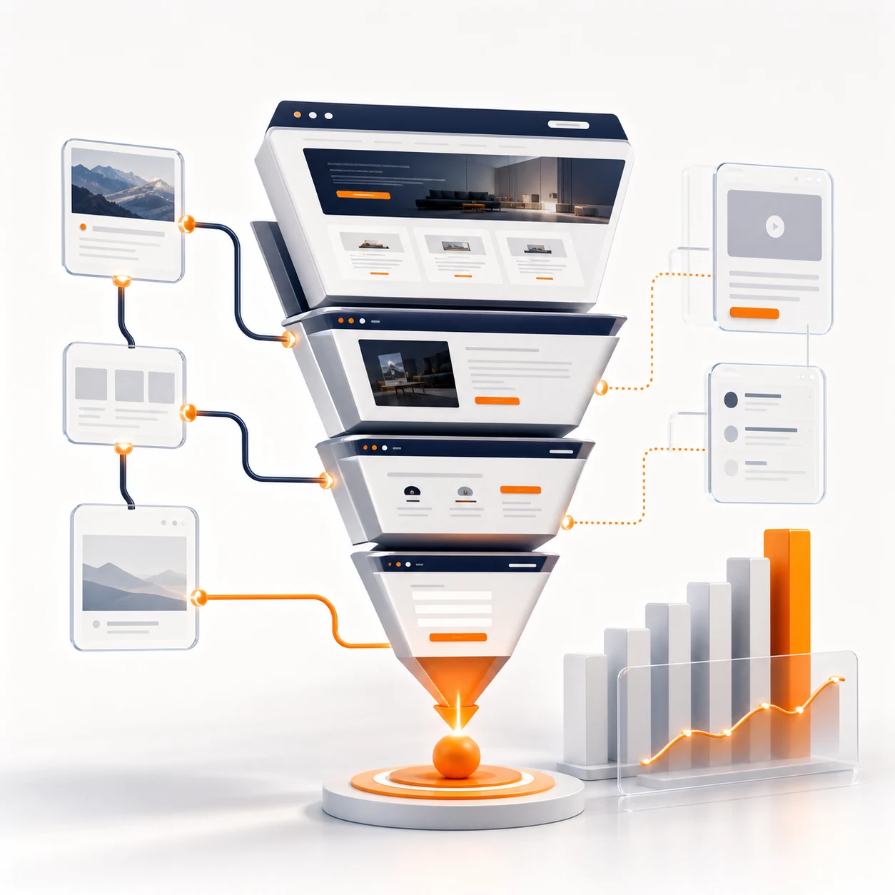 3D-инфографика про структуру сайта и рост конверсии